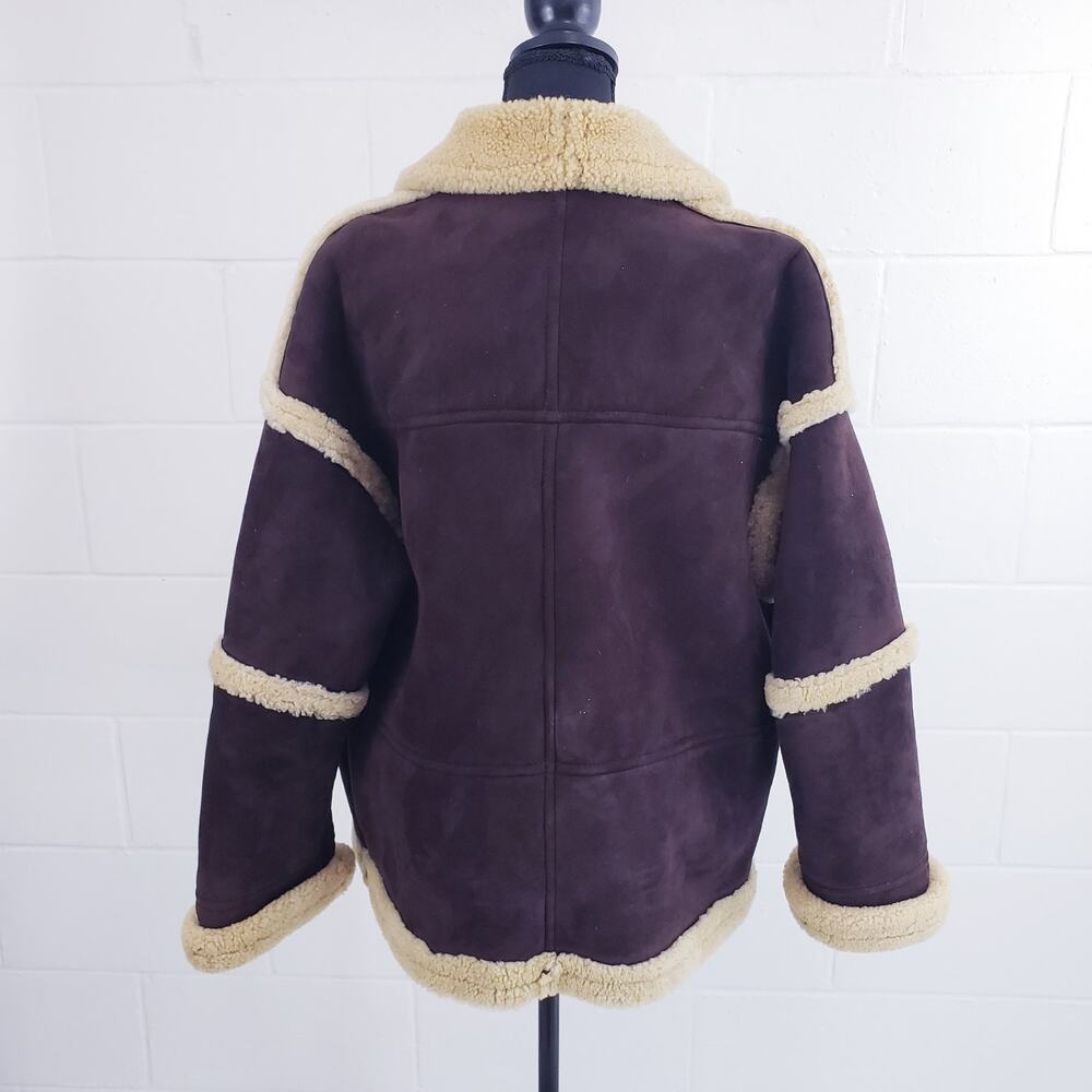 Vintage 80s Vakko Shearling Suede Coat Brown Hipster Coat Jacket Made In Romania - Picture 5 of 9